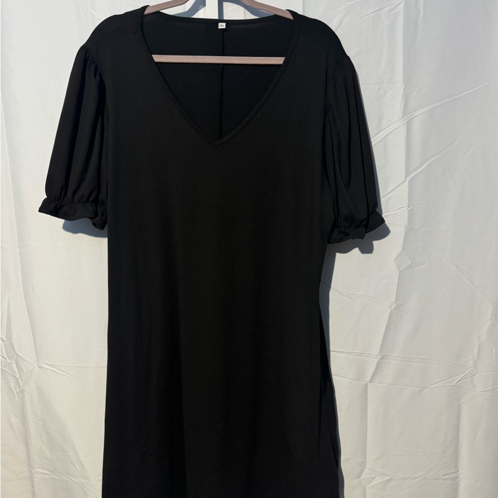 Black V-Neck Puff Sleeve Dress Size 2XL